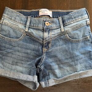 Abercrombie Kids Girls Blue Mid-Rise Midi Denim Shorts Size 11/12 Adj Waist